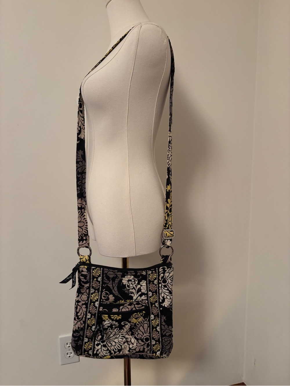 Vera Bradley Black, Cream and Yellow Floral Quilted Crossbody Bag
